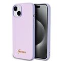 Funda híbrida Guess Iridescent Metal Script para iPhone 15 - Violeta