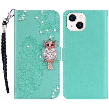 iPhone 15 Búho Rhinestone Funda billetera - Cyan