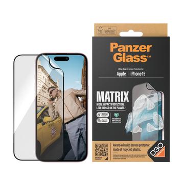 Protector de pantalla iPhone 15 PanzerGlass Matrix D3O UWF con AlignerKit - Borde negro