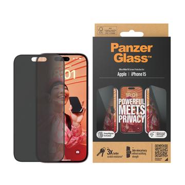 Protector de Pantalla PanzerGlass Ultra-Wide Fit Privacy EasyAligner para iPhone 15 - Borde Negro