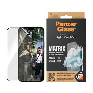 Protector de pantalla iPhone 15 Plus PanzerGlass Matrix D3O UWF con AlignerKit - Borde negro