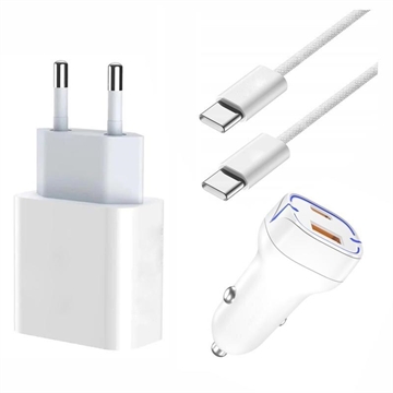 iPhone 15 Pro/15 Pro Max/16 Pro/16 Pro Max Cargador / Cargador de coche w.Cable 2m - Blanco