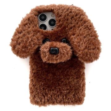 Funda de felpa con forma de adorable perrito Teddy para iPhone 15 Pro