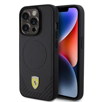 Funda Ferrari Carbon Metal Logo Mag para iPhone 15 Pro - Negra