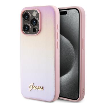 Funda híbrida Guess Iridescent Metal Script para iPhone 15 Pro - Rosa