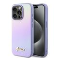 Funda híbrida Guess Iridescent Metal Script para iPhone 15 Pro - Violeta