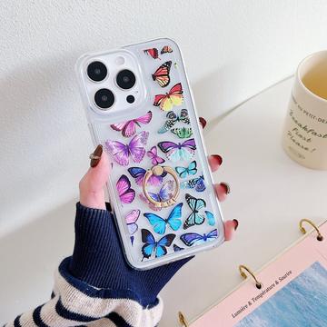 Funda de TPU Mariposa con Anillo para iPhone 15 Pro Max - Colorido