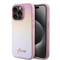 Funda híbrida Guess Iridescent Metal Script para iPhone 15 Pro Max - Rosa