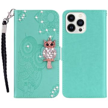 iPhone 15 Pro Max Búho Rhinestone Funda billetera