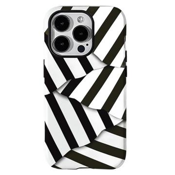 Funda híbrida 2 en 1 desmontable con rayas para iPhone 15 Pro Max - Negro / Blanco