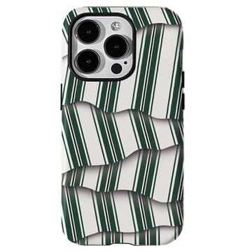 Funda híbrida 2 en 1 desmontable con rayas para iPhone 15 Pro Max - Verde / Blanca