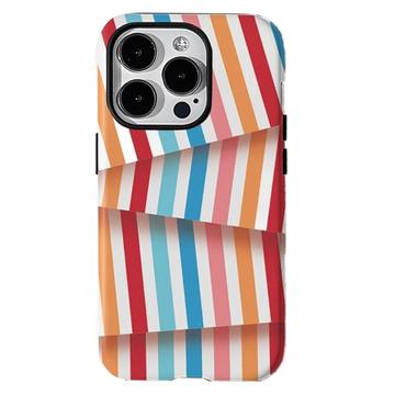 Funda híbrida 2 en 1 desmontable con rayas para iPhone 15 Pro Max - Arco iris