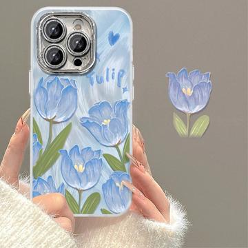 Funda TPU iPhone 15 Pro Max con estampado de tulipanes - Azul