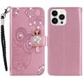 iPhone 15 Pro Búho Rhinestone Funda billetera