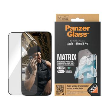 Protector de pantalla iPhone 15 Pro PanzerGlass Matrix D3O UWF con AlignerKit - Borde negro