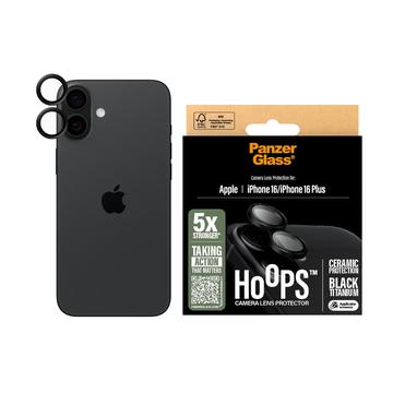 Protector de lente de cámara de cerámica PanzerGlass Hoops para iPhone 16/16 Plus - Negro