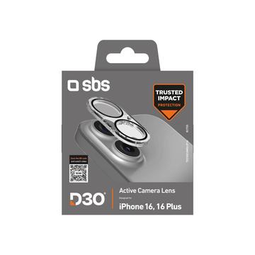 iPhone 16/16 Plus SBS Active D3O Protector de cristal templado para lente de cámara - Transparente / Negro