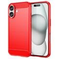 Carcasa de TPU Brushed para iPhone 16 - Fibra de Carbono - Rojo