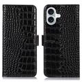 Funda Crocodile con RFID para iPhone 16 - Estilo Cartera - Negro