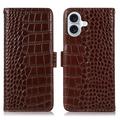 Funda Crocodile con RFID para iPhone 16 - Estilo Cartera - Marrón