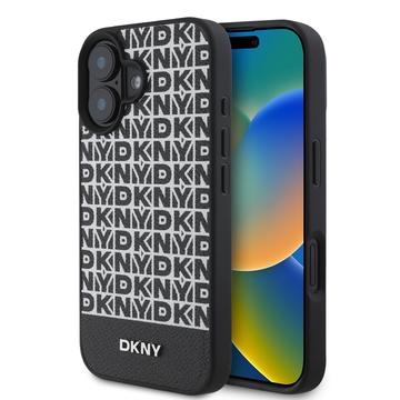 Funda para iPhone 16 DKNY Repeat Pattern Bottom Stripe - Compatible con MagSafe - Negro