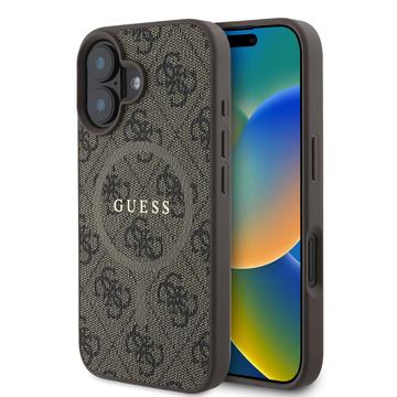 Funda con anillo de color Guess 4G para iPhone 16 - Compatible con MagSafe - Marrón