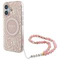 Funda con correa de perlas iPhone 16 Guess IML Flowers Allover Electro - Compatible con MagSafe