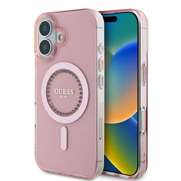 Funda iPhone 16 Guess IML Rhinestones Ring - Compatible con MagSafe - Rosa