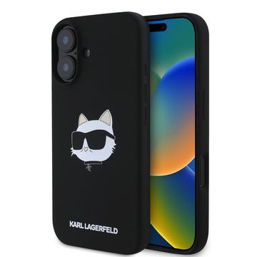 Funda MagSafe de silicona líquida Karl Lagerfeld Choupette Head para iPhone 16 - Negro