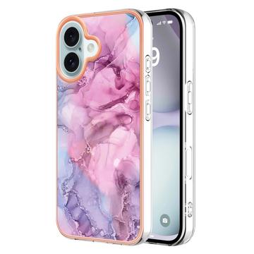 Funda de TPU Marble Pattern Electrochapada IMD para iPhone 16 - Azul / Rosa