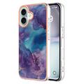 Funda TPU Marble Pattern Electrochapada IMD para iPhone 16 - Púrpura