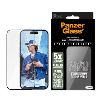 Protector de pantalla iPhone 16/15 PanzerGlass Ceramic Protection Ultra-Wide Fit EasyAligner - 9H - Black Edge