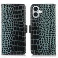 Funda Crocodile con RFID para iPhone 16 Plus - Estilo Cartera - Verde