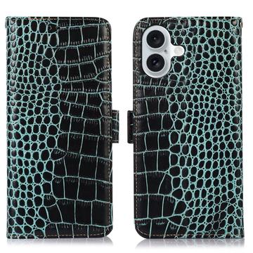 Funda Crocodile con RFID para iPhone 16 Plus - Estilo Cartera - Verde