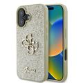 Funda Guess Fixed Glitter 4G Metal Logo para iPhone 16 Plus - Dorado