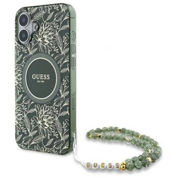 Funda con Correa de Perla iPhone 16 Plus Guess IML Flowers Allover Electro - Compatible con MagSafe