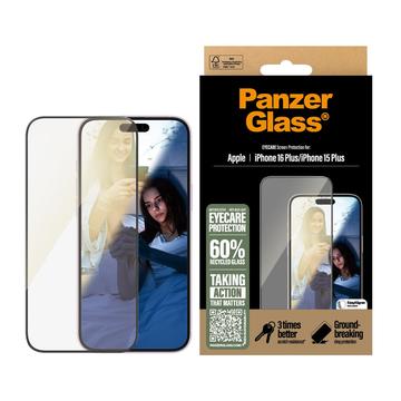 Protector de pantalla PanzerGlass EyeCare Ultra-Wide Fit EasyAligner para iPhone 16 Plus/15 Plus - Borde negro