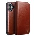 Funda Clásica de Cuero Qialino para iPhone 16 Plus - Estilo Cartera - Marrón Oscuro