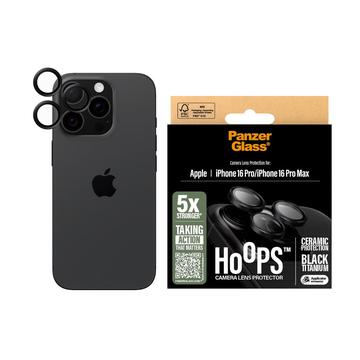 Protector de lente de cámara de cerámica PanzerGlass Hoops para iPhone 16 Pro/16 Pro Max - Negro