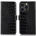 Funda Crocodile con RFID para iPhone 16 Pro - Estilo Cartera - Negro