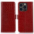 Funda Crocodile con RFID para iPhone 16 Pro - Estilo Cartera - Rojo