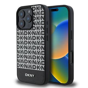 Funda para iPhone 16 Pro DKNY Repeat Pattern Bottom Stripe - Compatible con MagSafe - Negro