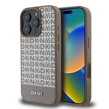 Funda para iPhone 16 Pro DKNY Repeat Pattern Bottom Stripe - Compatible con MagSafe - Marrón