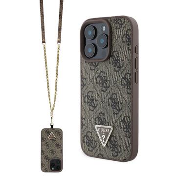 Funda Guess 4G Strass Triangle Metal Logo con correa cruzada para iPhone 16 Pro