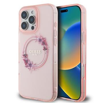 Funda Guess IML Flowers Wreath para iPhone 16 Pro - Compatible con MagSafe - Rosa