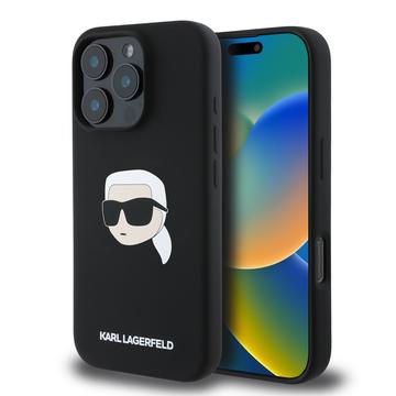 Funda MagSafe de silicona líquida Karl Lagerfeld Karl Head para iPhone 16 Pro - Negro