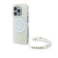 Funda con correa Pearl iPhone 16 Pro Max Guess IML Flowers Allover Electro - MagSafe Compatible - Blanco