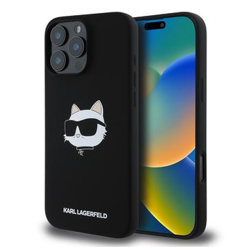 Funda MagSafe de silicona líquida Karl Lagerfeld Choupette Head para iPhone 16 Pro Max - Negro