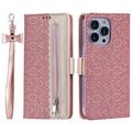 Funda Lace Pattern para iPhone 16 Pro Max - Estilo Cartera - Rosa Dorado