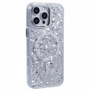 Funda epoxi de lentejuelas con purpurina compatible con MagSafe para iPhone 16 Pro Max - Blanco